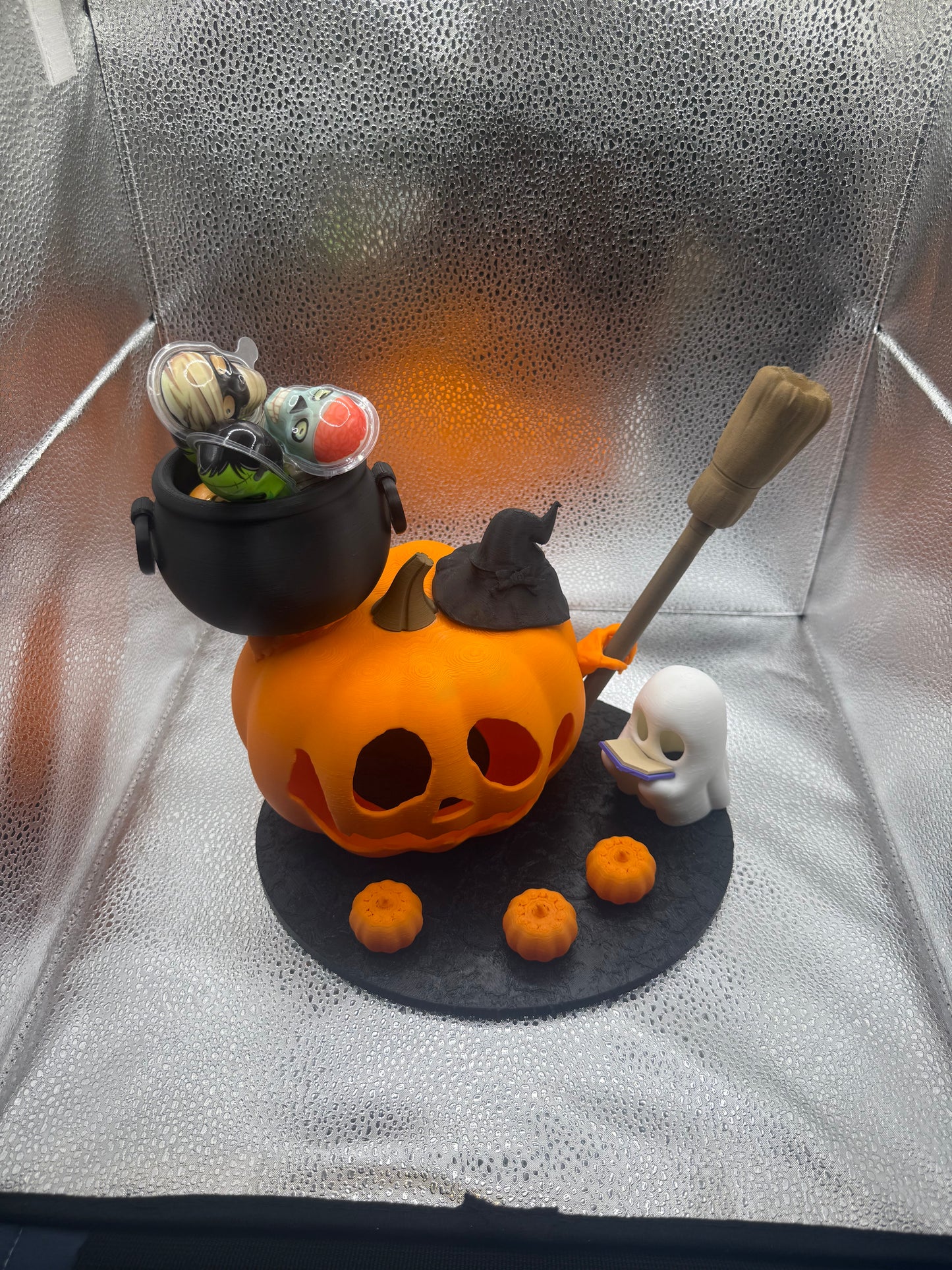 Halloween Pumpkin & Ghost Stand – Perfect for Candy or Décor-Tabletop Centerpiece