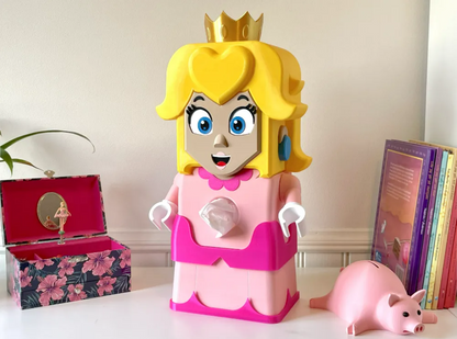 Princess Peach tissue box holder dispenser, desk decoration, weighted & posable arms, HUGE at over 13 inches tall, custom 3D printed, gloves