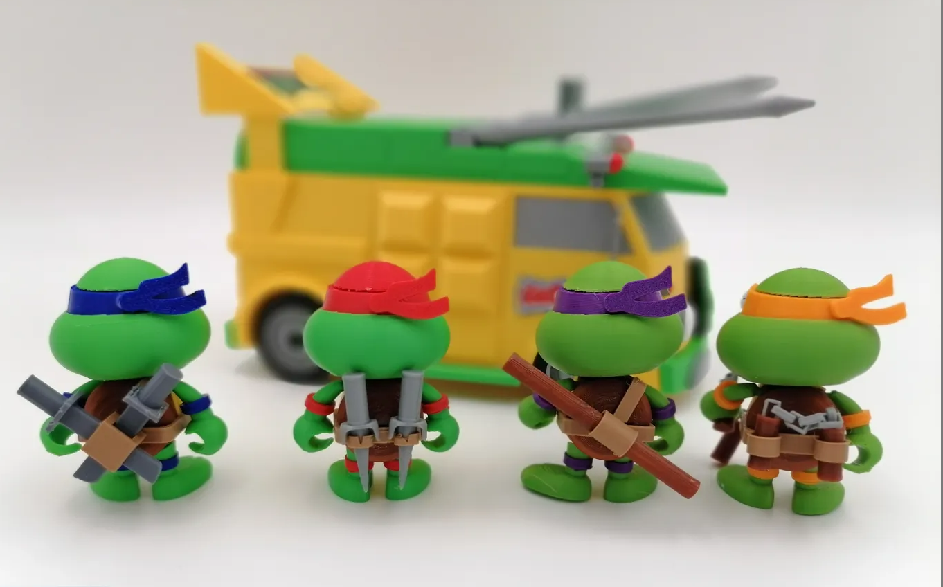 Teenage Mutant Ninja Turtles with Turtle Van – Retro 3D Printed Toy Display