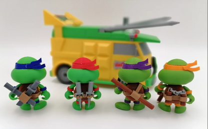 Teenage Mutant Ninja Turtles with Turtle Van – Retro 3D Printed Toy Display