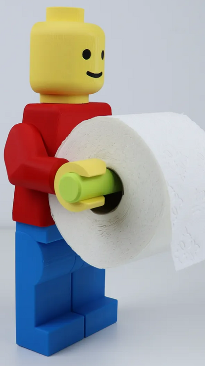 Lego man toilet paper holder come with hair, cowboy hat, tp hat and 2 diferent holder