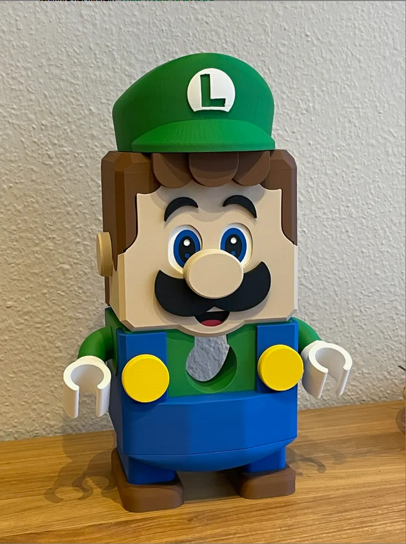 Luigi tissue box holder dispenser, desk decoration, weighted with posable arms, HUGE at over 13 inches tall, custom 3D printed, gloves