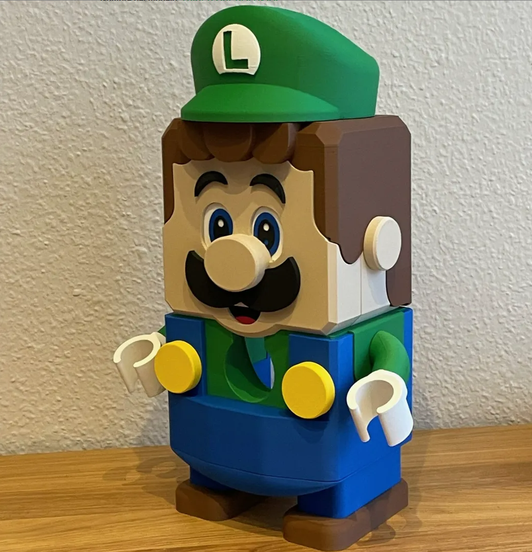 Luigi tissue box holder dispenser, desk decoration, weighted with posable arms, HUGE at over 13 inches tall, custom 3D printed, gloves