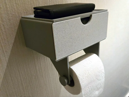 Toilet paper holder with phone shelf storage drawer