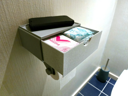 Toilet paper holder with phone shelf storage drawer