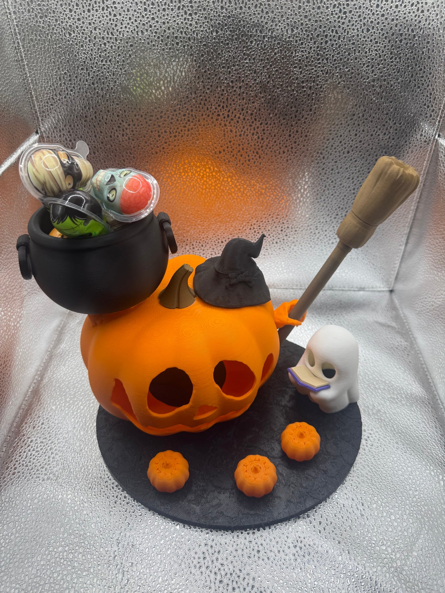 Halloween Pumpkin & Ghost Stand – Perfect for Candy or Décor-Tabletop Centerpiece