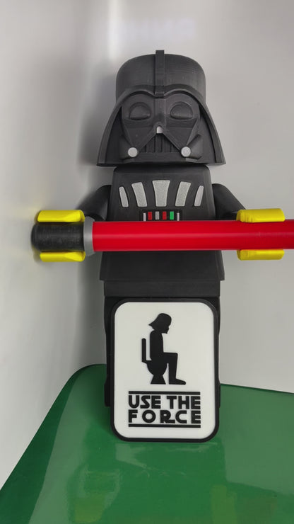 Darth Vather toilet paper holder comes with a shower suction cup hook and a Star Wars sign. "No, I am your father"