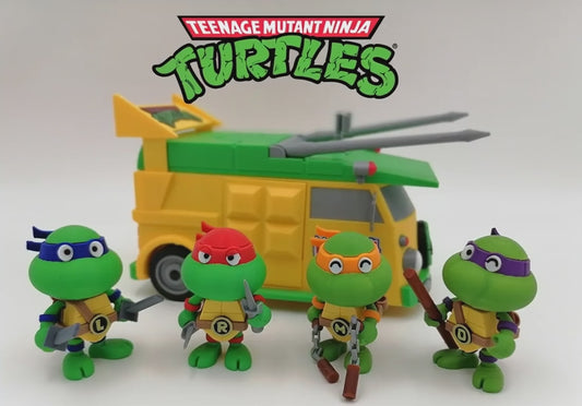 Teenage Mutant Ninja Turtles with Turtle Van – Retro 3D Printed Toy Display